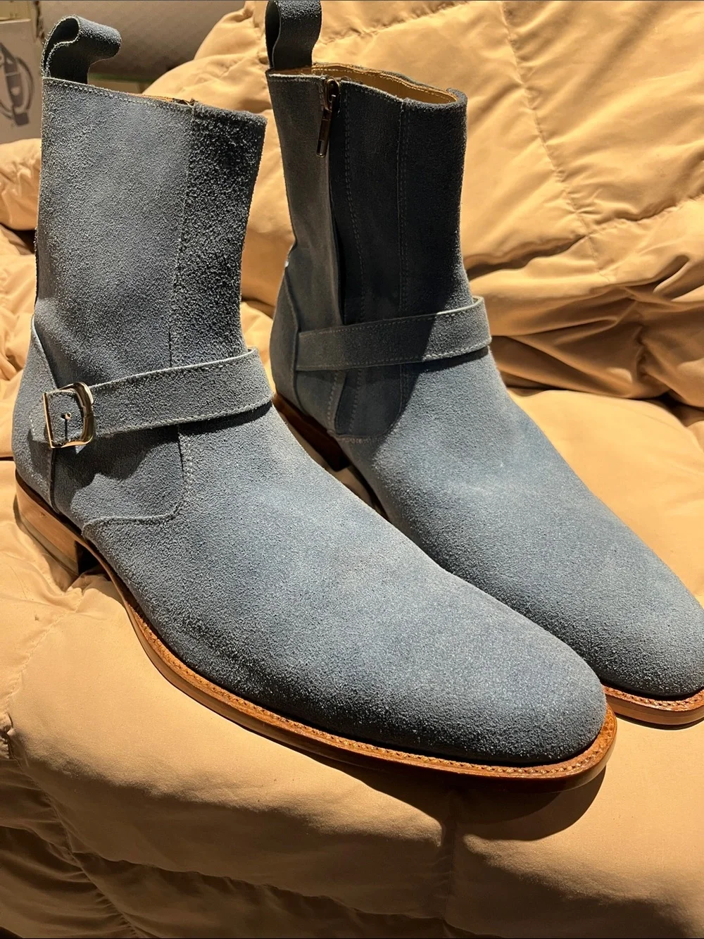 Men's Light Blue Suede Chelsea Harness Boots size 11, New without Box
